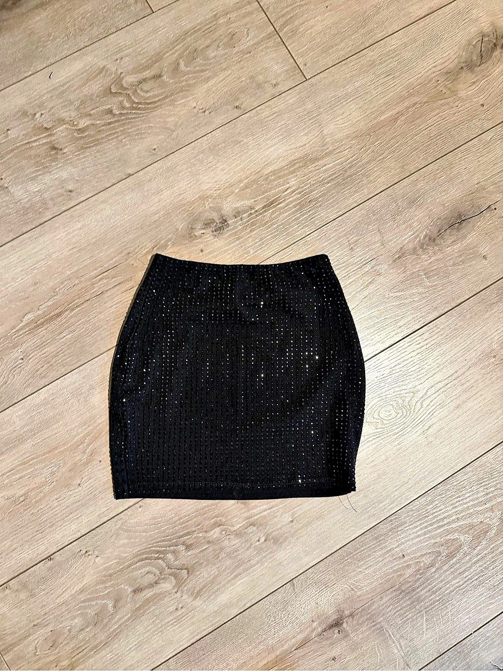 Windsor Glitzy Sheen Rhinestone Knit Mini Skirt Black